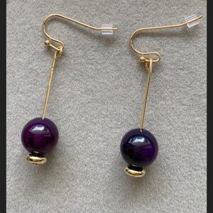 NWOT dark purple bead gold fish hook wire drop earrings.